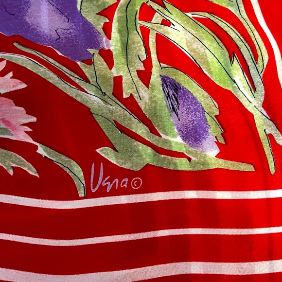 VERA NEUMANN Artist Vintage Square Silk Scarf Japan Red/Multi - Picture 7 of 12